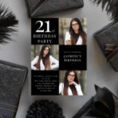 Modern zwart-wit 3 foto 21e verjaardag kaart