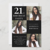 Modern zwart-wit 3 foto 21e verjaardag kaart (Voorkant)
