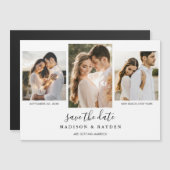 Modern Zwart Wit 3 Foto Bruiloft Save The Date Magnetische Uitnodiging (Voorkant / Achterkant)