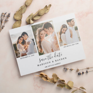 Modern Zwart Wit 3 Foto Bruiloft Save The Date Magnetische Uitnodiging