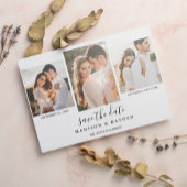 Modern Zwart Wit 3 Foto Bruiloft Save The Date Magnetische Uitnodiging