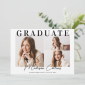 Modern Zwart-wit 3 Foto Graduation Party Kaart (Staand voorkant)