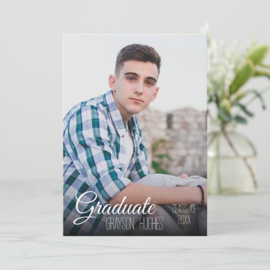 Modern Zwart-wit 3 Foto Stijlvol Afstuderen Kaart (Staand voorkant)