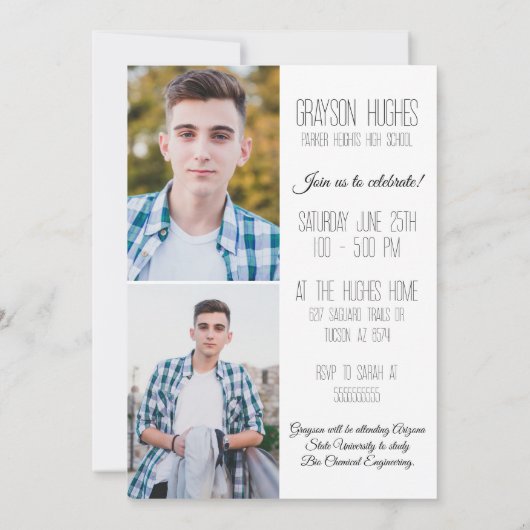 Modern Zwart-wit 3 Foto Stijlvol Afstuderen Kaart (Achterkant)