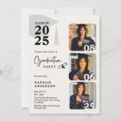 Modern Zwart & Wit 3 Foto's Afstudeerfeest Kaart (Voorkant)