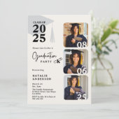 Modern Zwart & Wit 3 Foto's Afstudeerfeest Kaart (Staand voorkant)