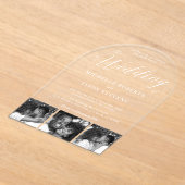 Modern zwart-wit 3 Fotostrip Trouwen Acryl Uitnodigingen (Laagn)