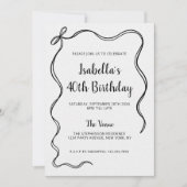 Modern Zwart Wit 40e Verjaardag Hand getrokken Bow Kaart (Voorkant)