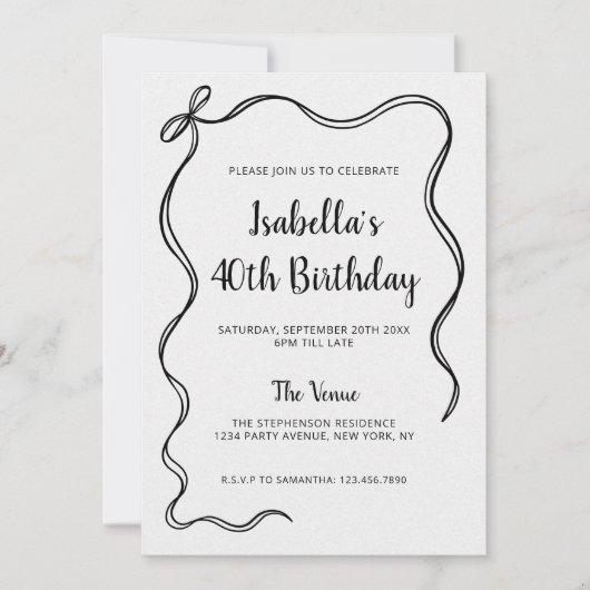 Modern Zwart Wit 40e Verjaardag Hand getrokken Bow Kaart (Voorkant)