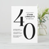 Modern zwart-wit 40e verjaardagsfeest kaart (Staand voorkant)