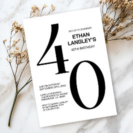 Modern zwart-wit 40e verjaardagsfeest kaart