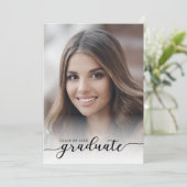 Modern zwart-wit 4-foto afstudeerfeest kaart (Staand voorkant)
