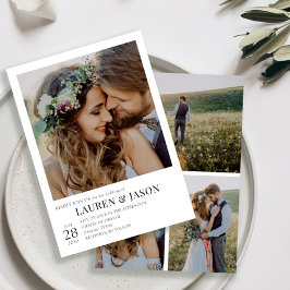 Modern zwart-wit 4 foto bruiloft kaart