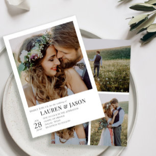 Modern zwart-wit 4 foto bruiloft kaart