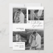Modern zwart-wit 4 foto typografie bruiloft save the date (Voorkant)