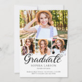 Modern Zwart Wit 4 Fotocollage Afstuderen Aankondiging (Voorkant)