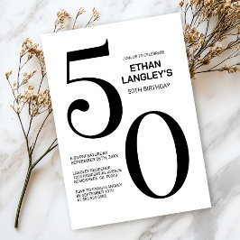 Modern zwart-wit 50ste verjaardagsfeest kaart
