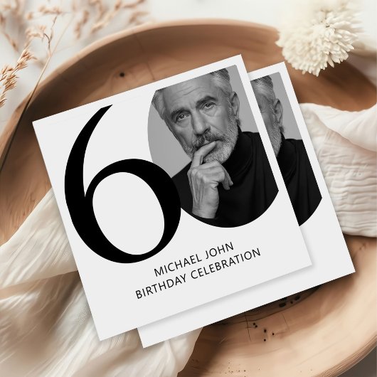 Modern zwart-wit 60e foto verjaardag servet