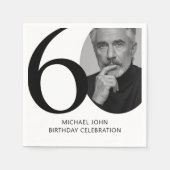 Modern zwart-wit 60e foto verjaardag servet (Voorkant)