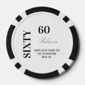 Modern zwart-wit 60ste verjaardag cocktailparty poker chips (Achterkant)
