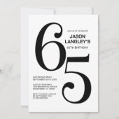 Modern zwart-wit 65ste verjaardagsfeest kaart (Voorkant)