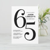 Modern zwart-wit 65ste verjaardagsfeest kaart (Staand voorkant)