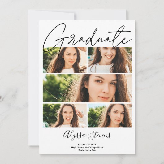 Modern zwart wit 6 afstuderen voor collage fotoras aankondiging (Voorkant)