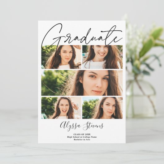 Modern zwart wit 6 afstuderen voor collage fotoras aankondiging (Staand voorkant)