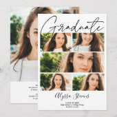 Modern zwart wit 6 afstuderen voor collage fotoras aankondiging (Voorkant / Achterkant)