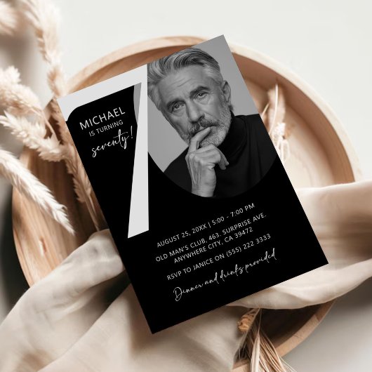 Modern zwart-wit 70e foto verjaardagsfeestje kaart