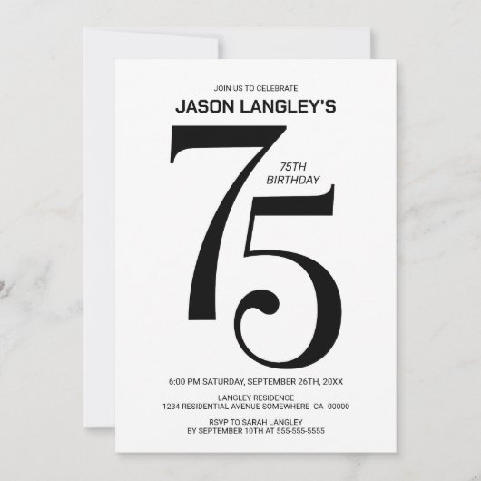 Modern zwart-wit 75e verjaardagsfeest kaart (Voorkant)