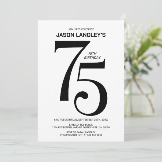 Modern zwart-wit 75e verjaardagsfeest kaart (Staand voorkant)