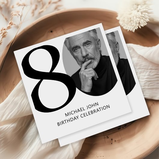 Modern zwart-wit 80e foto verjaardag servet