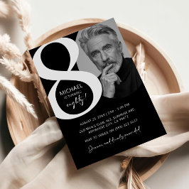 Modern zwart-wit 80e foto verjaardagsfeestje kaart