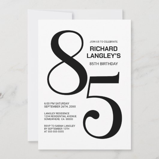 Modern zwart-wit 85ste verjaardagsfeest kaart (Voorkant)