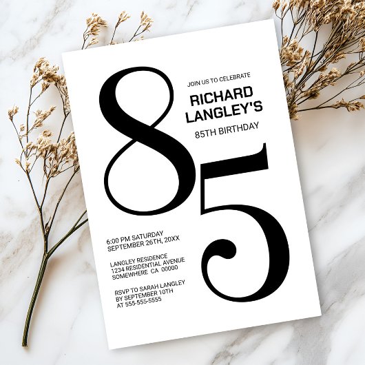 Modern zwart-wit 85ste verjaardagsfeest kaart