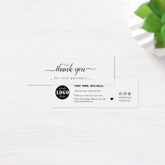 modern zwart-wit | aangepaste logo bedankt mini visitekaartjes (Bureau)