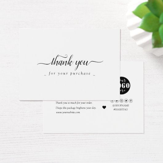 Modern zwart-wit | Aangepaste Logo Hartelijk dank Visitekaartje (Bureau)