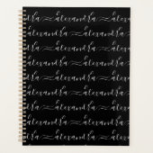 Modern zwart-wit aangepaste scriptnaampatroon planner (Voorkant)