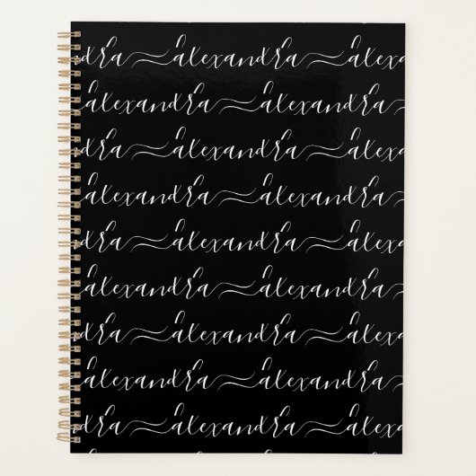 Modern zwart-wit aangepaste scriptnaampatroon planner (Voorkant)