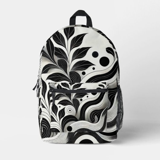 Modern Zwart-wit Abstract Bloemen Bedrukte Rugzak (Voorkant)