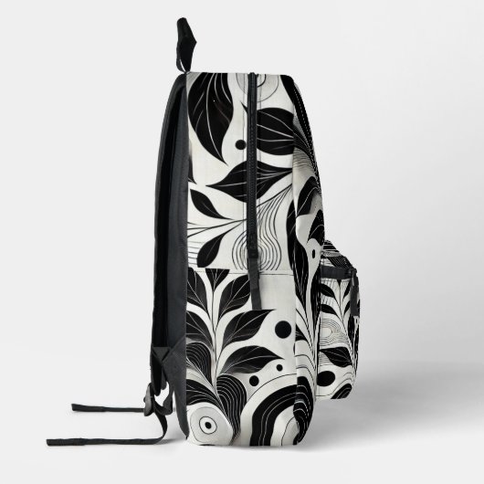 Modern Zwart-wit Abstract Bloemen Bedrukte Rugzak (Links)