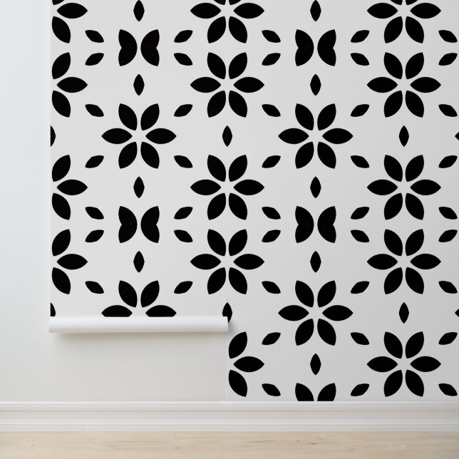 Modern zwart-wit abstract bloemmotief  behang (Applicatie)