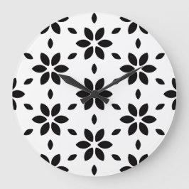 Modern zwart-wit abstract bloemmotief  grote klok