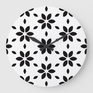 Modern zwart-wit abstract bloemmotief grote klok