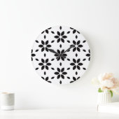 Modern zwart-wit abstract bloemmotief grote klok (Huis)