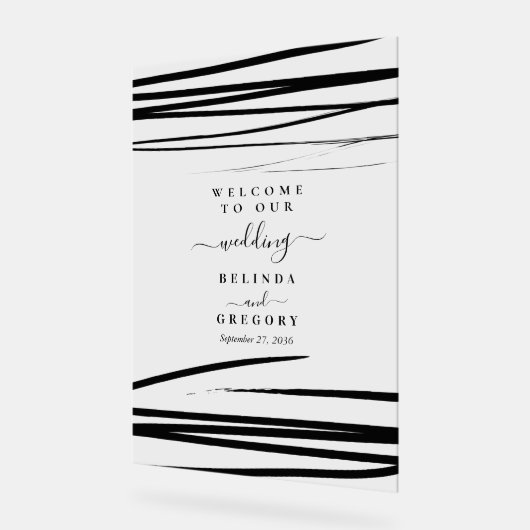 Modern zwart wit Abstract bruiloft welkom Acryl Bord (Hoek)