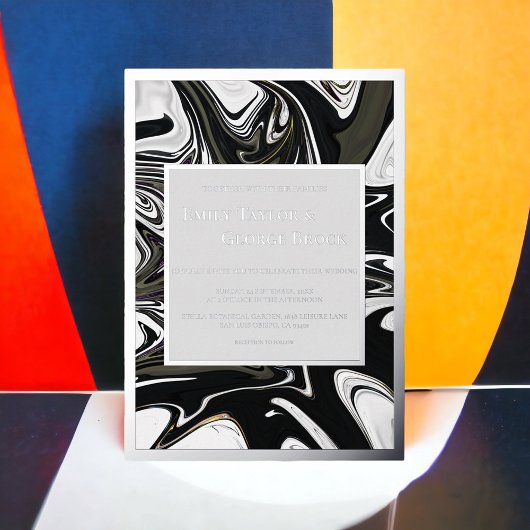 Modern zwart-wit Abstract minimalistisch huwelijk Folie Uitnodiging