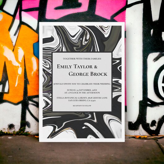 Modern zwart-wit Abstract minimalistisch huwelijk Kaart