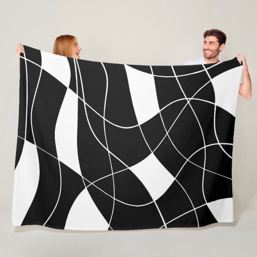 modern zwart-wit abstract patroon fleece deken (In situ)